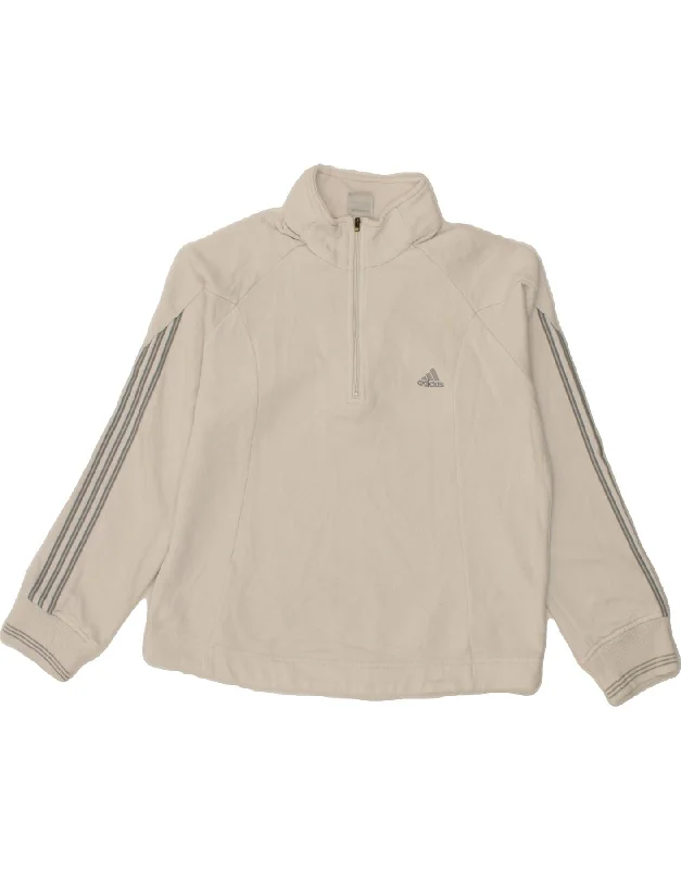 Closeout ADIDAS Womens Zip Neck Sweatshirt Jumper UK 16 Large  White Cotton