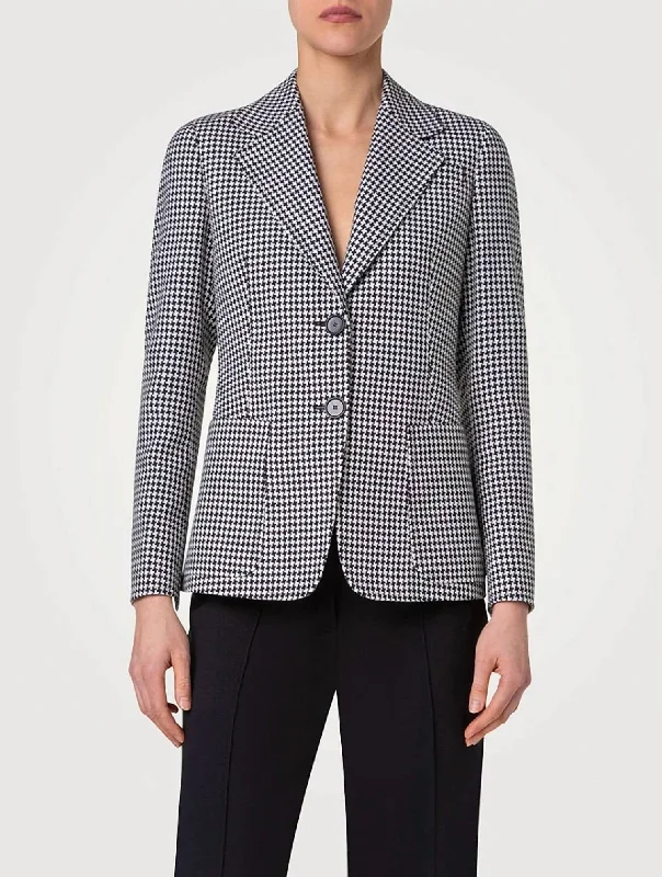 Houndstooth Single Breasted Wool Blazer In Black/cream