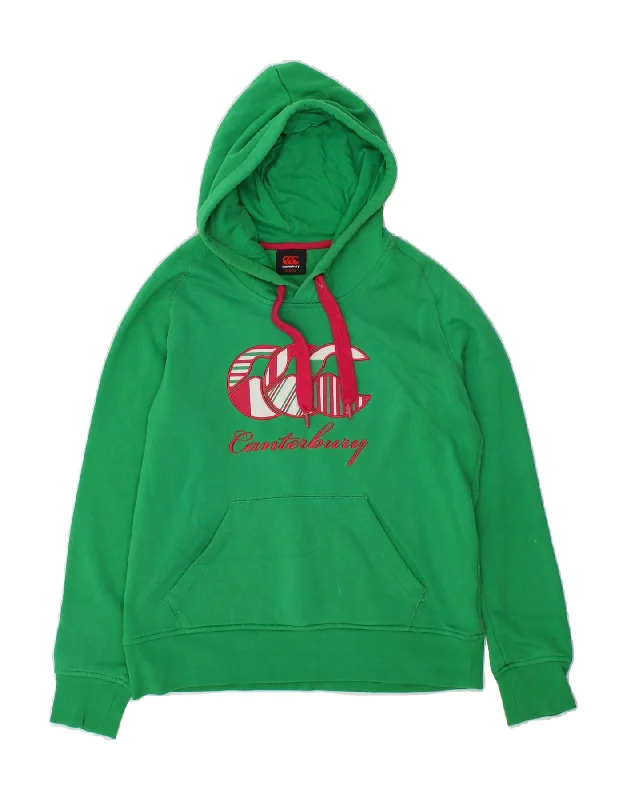 CANTERBURY Womens Graphic Hoodie Jumper UK 14 Large  Green Cotton