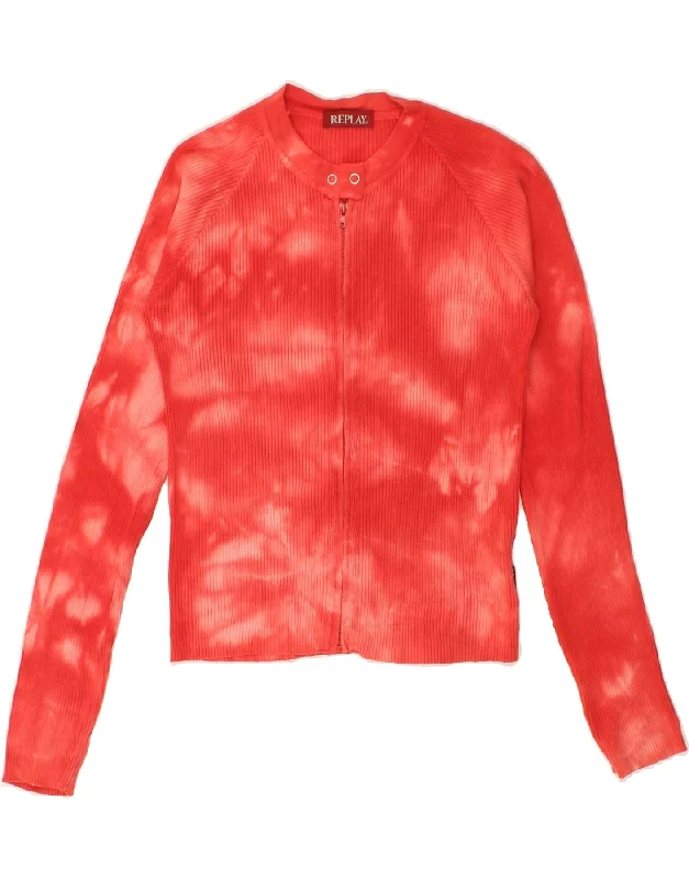 Today’s Deal REPLAY Womens Cardigan Sweater UK 14 Large Red Tie Dye Cotton