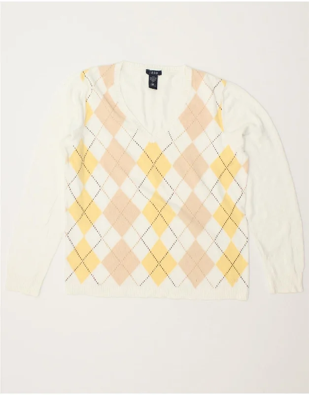Special Savings IZOD Womens V-Neck Jumper Sweater UK 14 Large White Argyle/Diamond Cotton