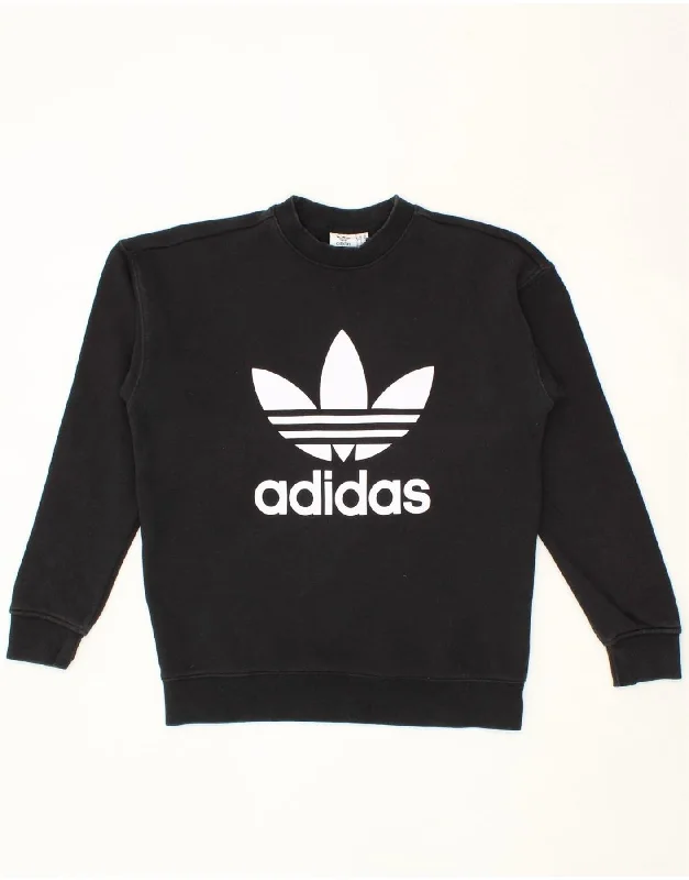 ADIDAS Womens Oversized Graphic Sweatshirt Jumper UK 6 XS Black Cotton