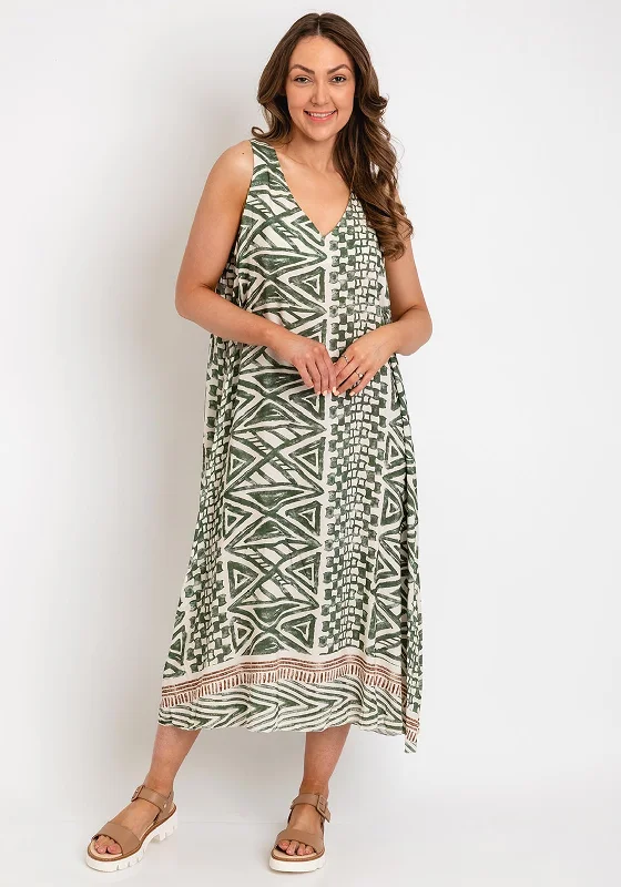 Discount Days The Serafina Collection One Size Geometric Print Dress, Khaki