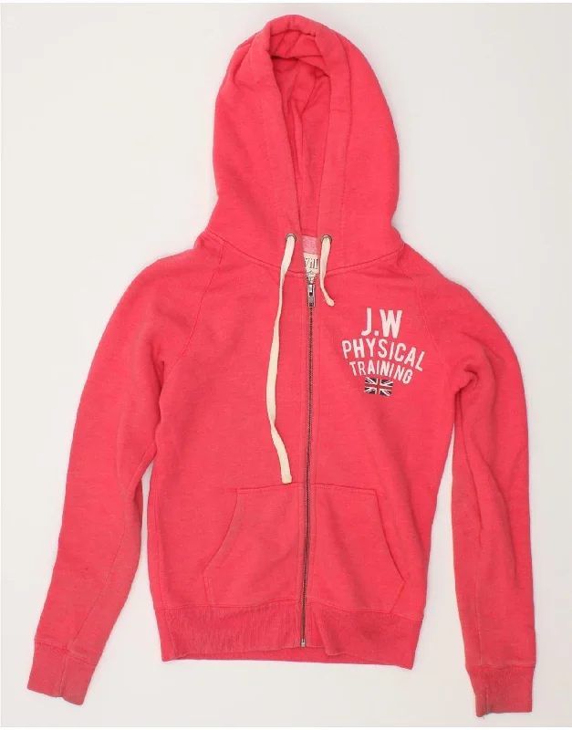 Early Bird Discount JACK WILLS Womens Graphic Zip Hoodie Sweater UK 8 Small  Pink Cotton