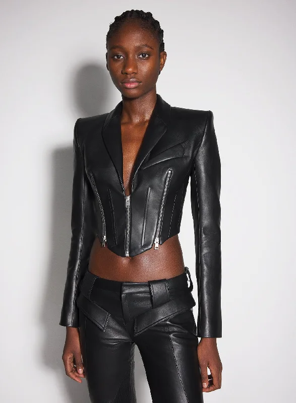 Big Discounts black zipped leather jacket