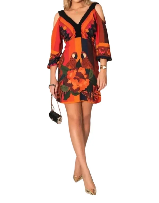 Customer Appreciation Sale Love Birds Mini Dress In Orange Multi