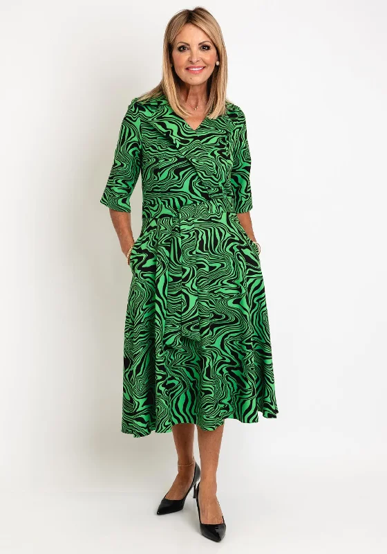 Don't Wait Coco Doll Erin Abstract Print Midi Dress, Green & Black