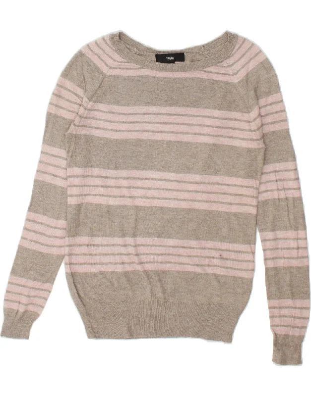 MOSSIMO Womens Boat Neck Jumper Sweater UK 10 Small Grey Striped Nylon