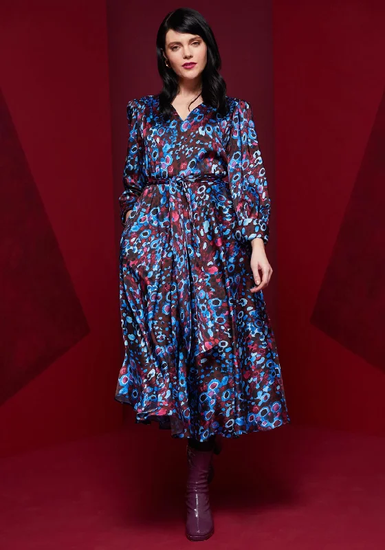 Special Offer Kate Cooper Abstract Print Satin A-Line Midi Dress, French Blue