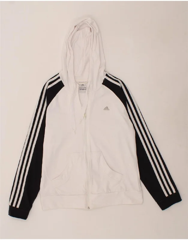 Weekend Deal ADIDAS Womens Zip Hoodie Sweater UK 18 XL White Colourblock Polyester