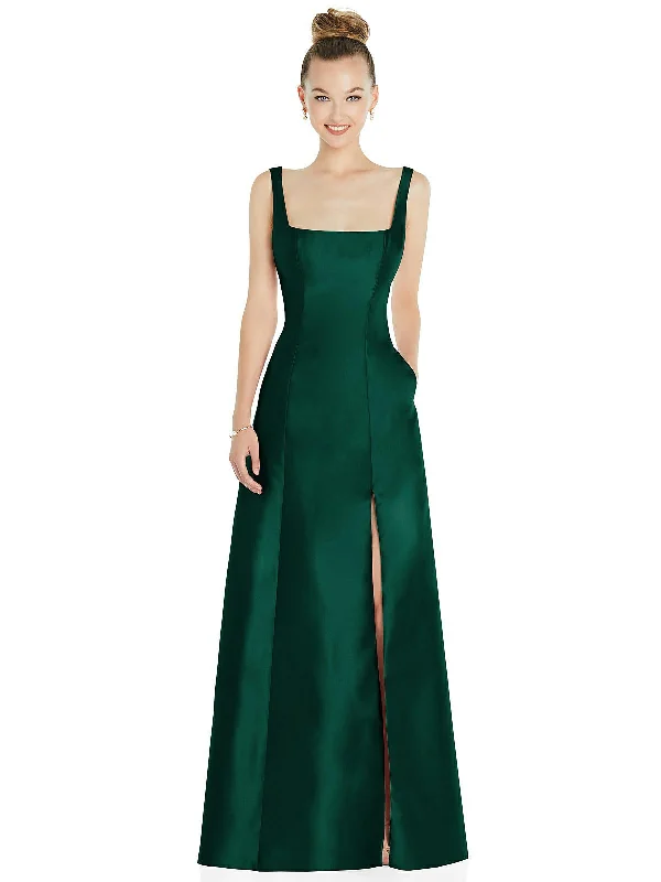 Season Finale Sale Sleeveless Square-Neck Princess Line Gown with Pockets