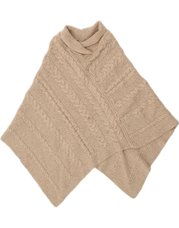 Clearance Sale ARANCRAFTS Womens Asymmetric Poncho Jumper UK 14 Medium Beige Merino Wool