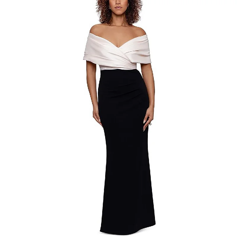 Petites Womens Off The Shoulder Zipper Maxi Dress