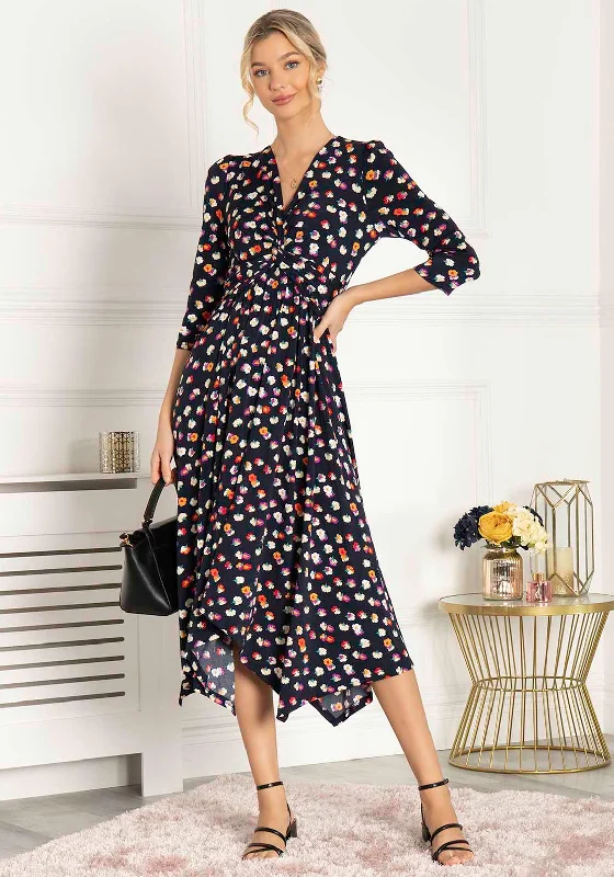 Savings Alert Jolie Moi Devyni Floral Print Hanky Hem Dress, Navy