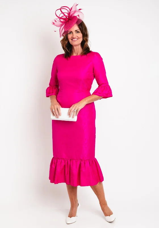 New Arrival Fee G Frill Trim Abstract Design Midi Dress, Pink