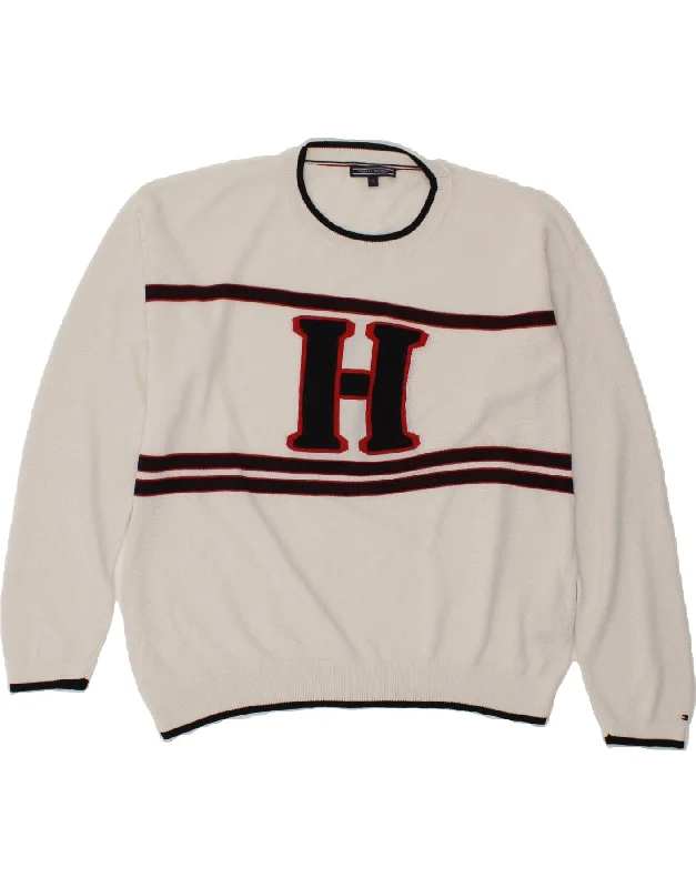 TOMMY HILFIGER Womens Graphic Crew Neck Jumper Sweater UK 18 XL White