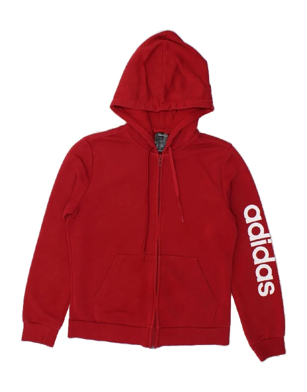 ADIDAS Womens Graphic Zip Hoodie Sweater UK 12/14 Medium Red Cotton