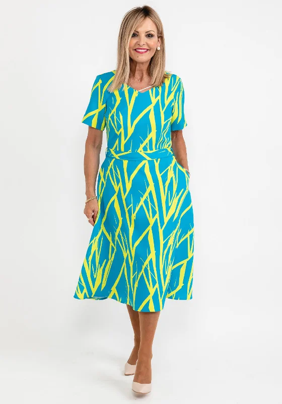 Price Meltdown Coco Doll Anita Print Midi Dress, Teal & Lime