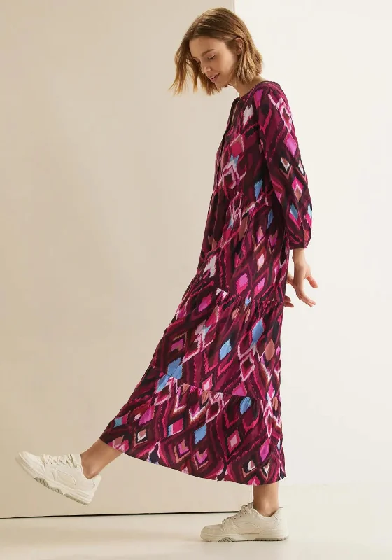 Bargain Prices Street One Ikat Print Maxi Tiered Dress, Pink Multi