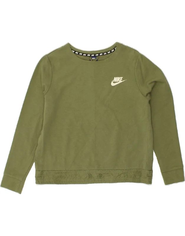 NIKE Womens Sweatshirt Jumper UK 16 Large Green Cotton