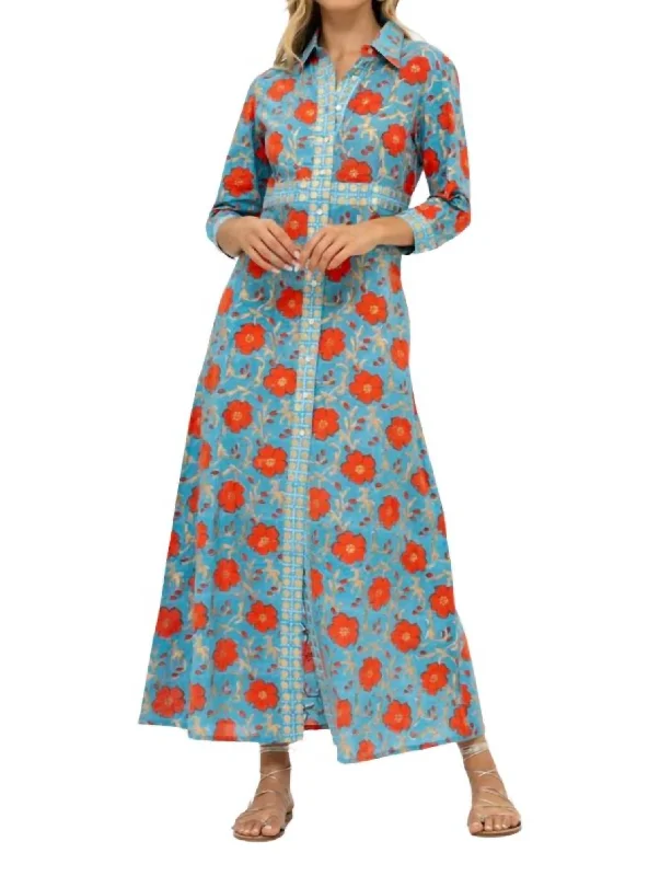 Online Only Collared Shirt Maxi Dress In Poppy Red