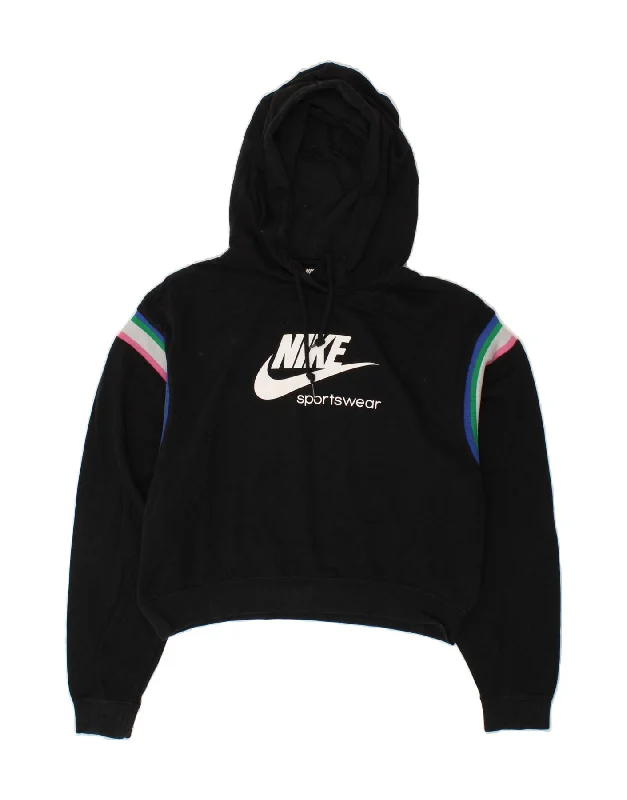 NIKE Womens Oversized Crop Graphic Hoodie Jumper UK 10 Small Black