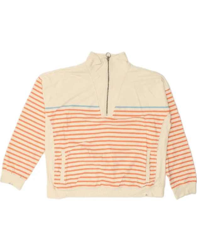 Final Sale FAT FACE Womens Zip Neck Sweatshirt Jumper UK 18 XL White Striped Cotton