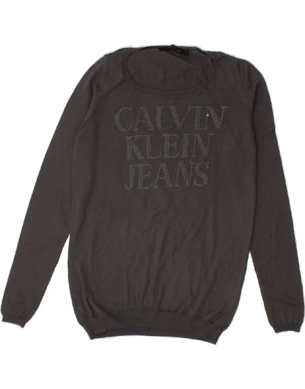 Midnight Madness CALVIN KLEIN JEANS Womens Boat Neck Jumper Sweater UK 14 Medium Grey