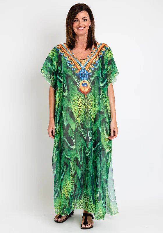 Steals and Deals The Serafina Collection One Size Maxi Kaftan Dress, Green