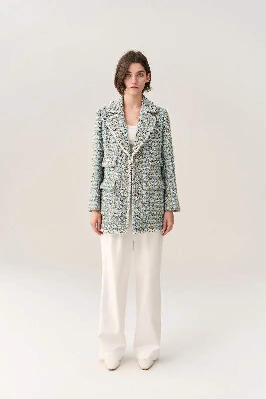 Act Now Flap Pocket Notch-lapels Tweed Coat