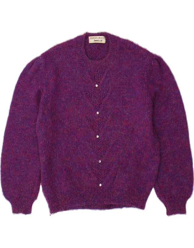 Value Deals EMILIO PUCCI Womens Crew Neck Jumper Sweater UK 14 Medium Purple Flecked