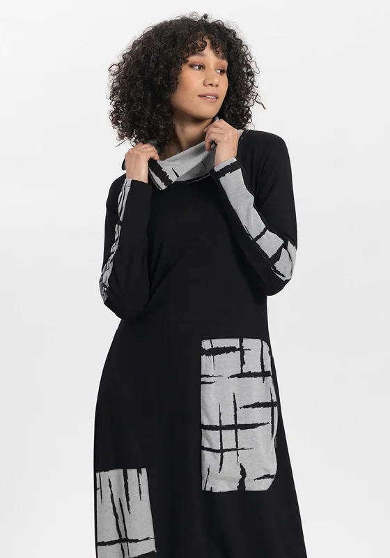 Final Clearance Elsewhere Nova Patch Print, Jersey Midi Dress, Black