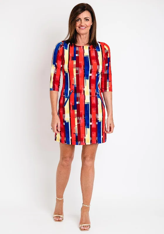 Best Seller Serafina Collection Shift Brushed Print Mini Dress, Red Multi