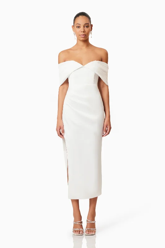 Unbeatable Prices Rose Off The Shoulder Midi Dress In White