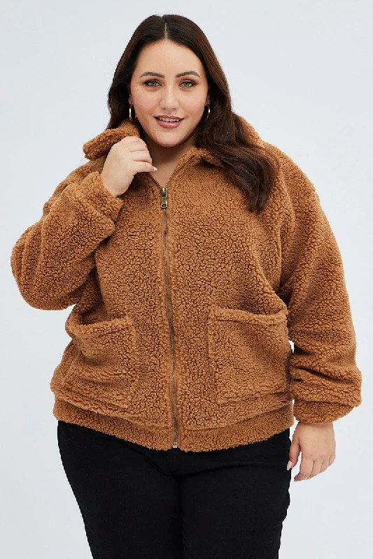 Weekend Special Brown Plus Teddy Jacket