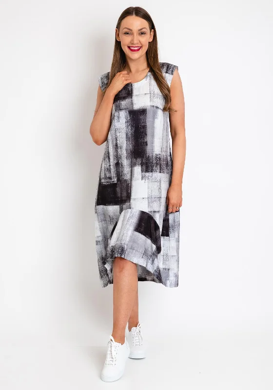 Great Deals Naya Fade Print Curved Hem Dress, Grey
