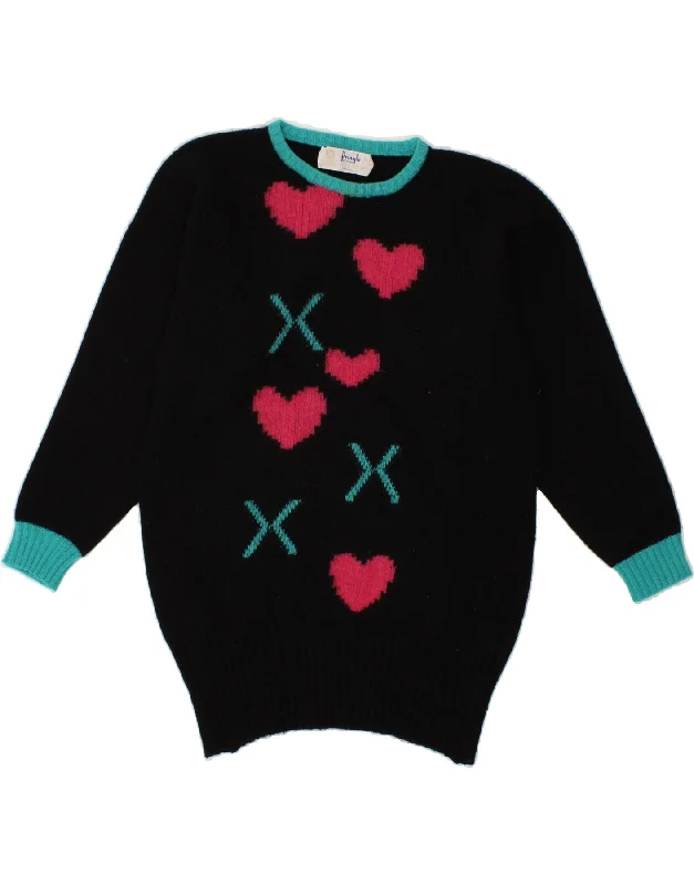 Referral Discount PRINGLE Womens Graphic Crew Neck Jumper Sweater UK 14 Medium Black Heart