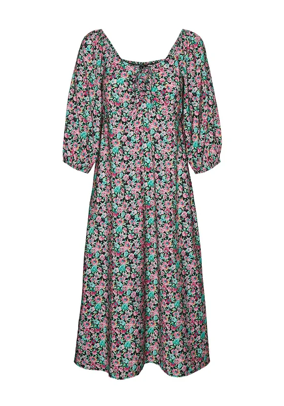 Mega Sale Vero Moda Nico Floral Print Midi Dress, Black Multi