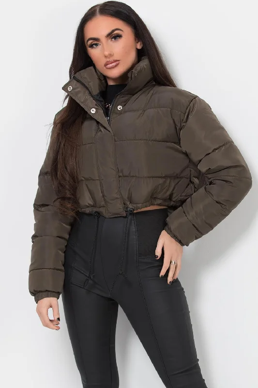 Season Finale Sale Crop Puffer Jacket Khaki