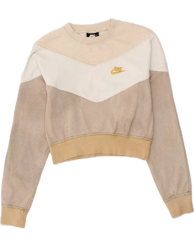 NIKE Womens Sweatshirt Jumper UK 6 XS Beige Colourblock