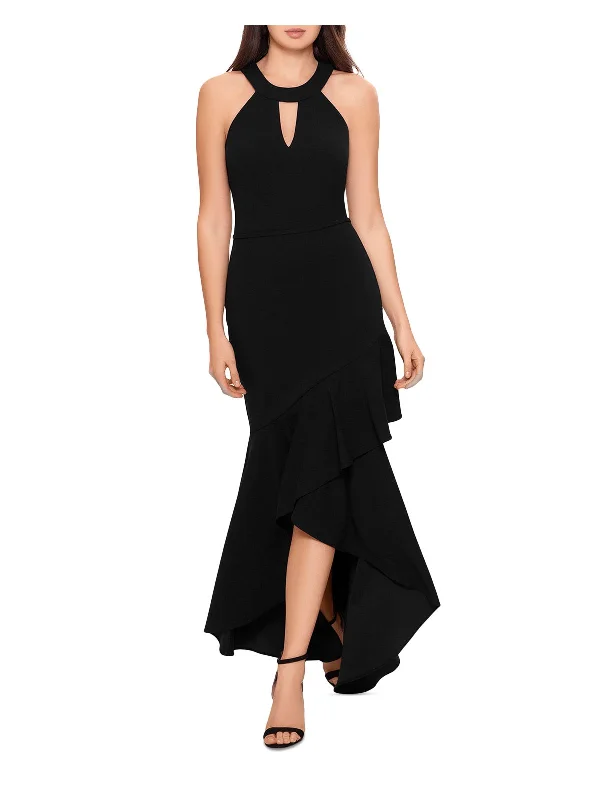 Blowout Deals BETSY & ADAM Womens Black Stretch Zippered Ruffled Keyhole Cutout Mermaid Gown Sleeveless Halter Full-Length Formal Hi-Lo Dress Blowout Deals BETSY & ADAM Womens Black Stretch Zippered Ruffled Keyhole Cutout Mermaid Gown Sleeveless Halter Full-Length Formal Hi-Lo Dress