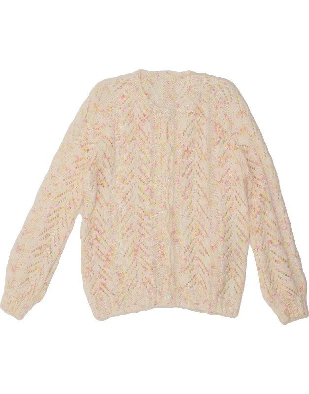 New Markdowns VINTAGE Womens Cardigan Sweater UK 14 Medium White Flecked