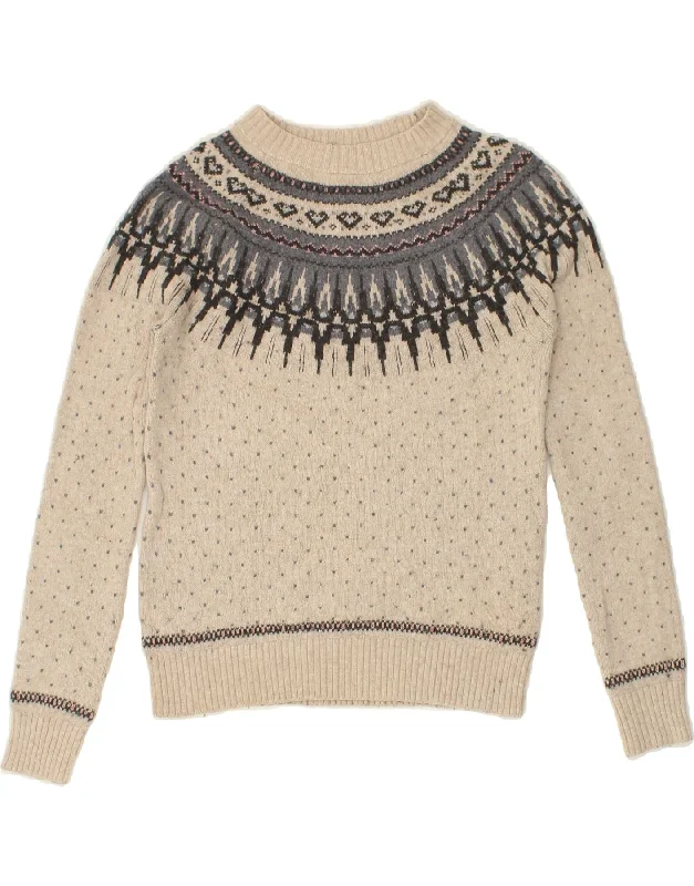 Can't Be Beat FAT FACE Womens Crop Boat Neck Jumper Sweater UK 6 XS Beige Fair Isle