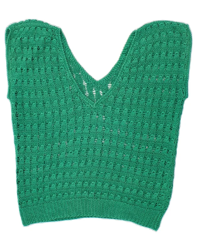 VINTAGE Womens Crop Vest Tank Top UK 14 Medium Green