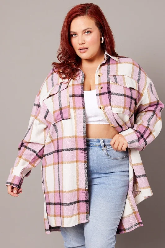 Pink Check Longline Check Shacket