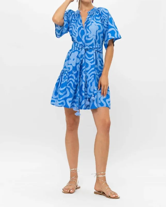 Deal Zone Raglan Belted Mini Dress In Blue