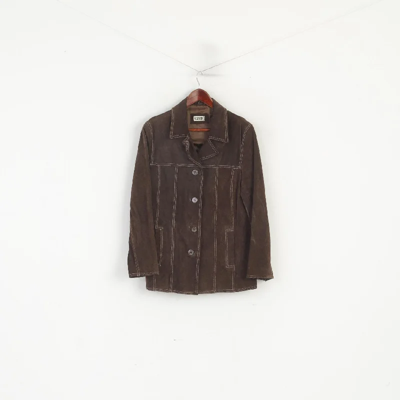 Deal of the Day Yessica C&A Women 14 40 M Jacket Brown Leather Vintage Single Breasted Retro Top