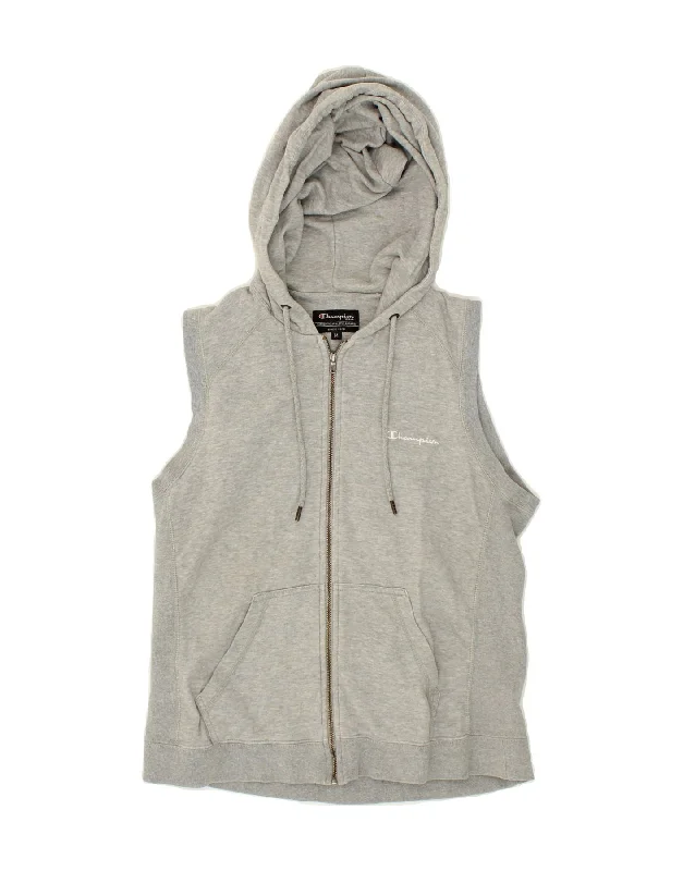 Crazy Deals CHAMPION Womens Sleeveless Zip Hoodie Sweater UK 12 Medium Grey Cotton