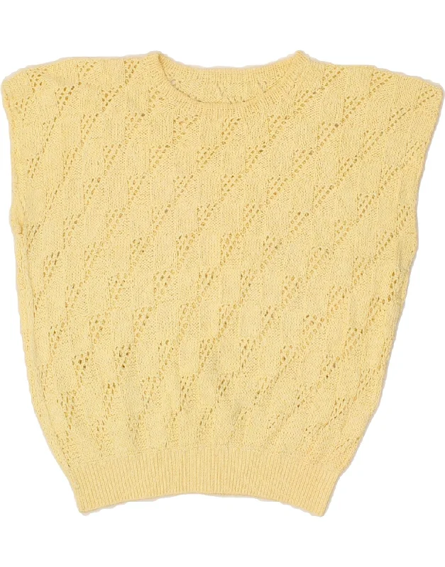 Discount Mania VINTAGE Womens Crop Crew Neck Jumper Sweater UK 16 Large Yellow
