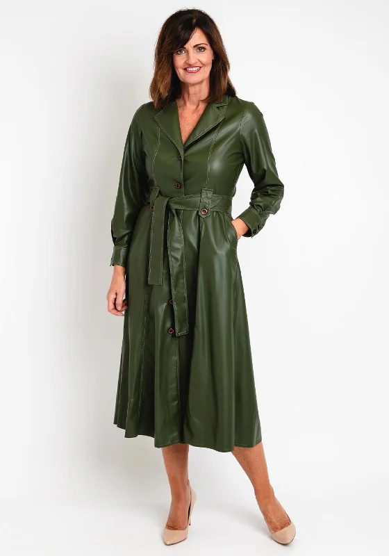 Camelot PU Trench Style Midi Dress, Deep Khaki